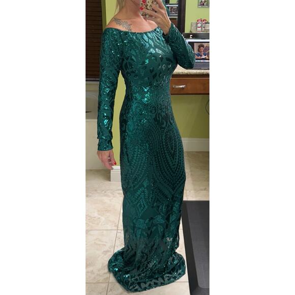 Miss ord Amazon Boutique XL emerald green sequence dress mermaid formal gala - Picture 4 of 11